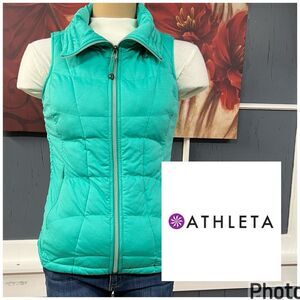 Athleta Green Air Vest Zip Up Pockets Women's XXS ‎ Active Wear Quilted Collared